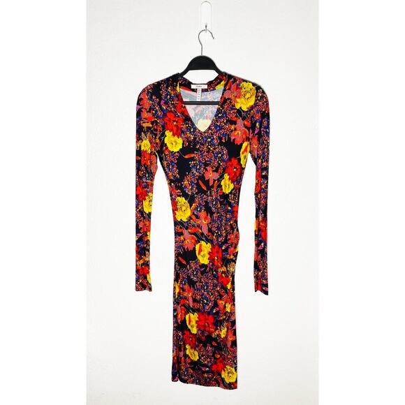 Erdem Women's Colorful Floral Jersey Long Sleeve Midi Dress Side Ruching V Neck - www.disolcolor.com Erdem Women's Colorful Floral Jersey Long Sleeve Midi Dress Side Ruching V Neck - www.disolcolor.com